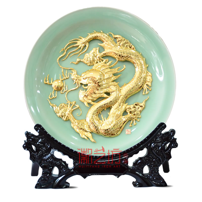 金龍龍泉青瓷蕪湖鐵畫擺件 國家級非物質(zhì)文化遺產(chǎn)安徽特色手工藝術(shù)品