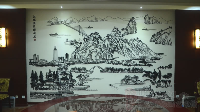 蕪湖氣象局定制的蕪湖風(fēng)景鐵畫(huà)(江城氣象譜新篇)