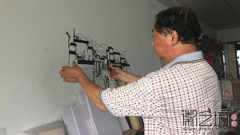 雞翅木雙面臺屏迎客松六尺巷鐵畫安裝2