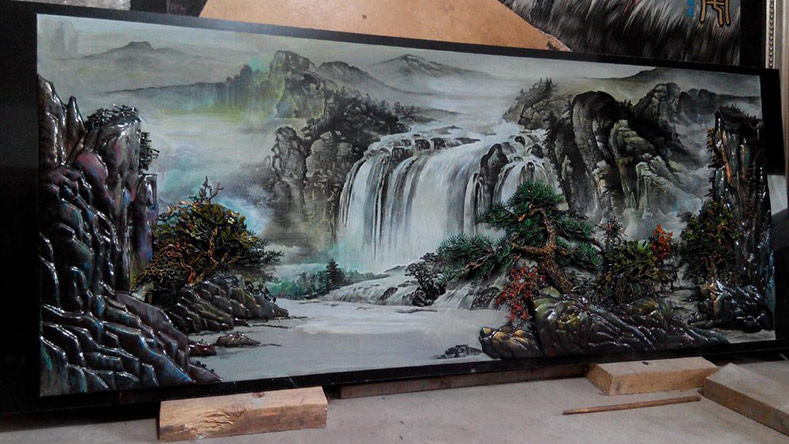 李小廣作品-鐵畫(huà)影雕-瀑布