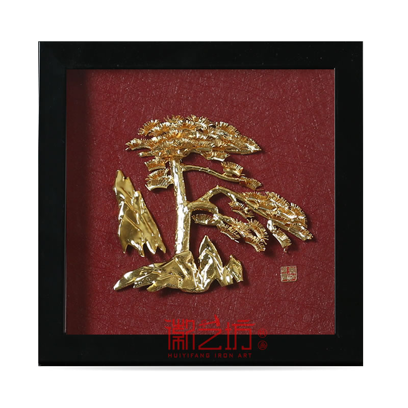 迎客松金畫擺件 商務(wù)會議接待禮品  安徽特色手工藝術(shù)品