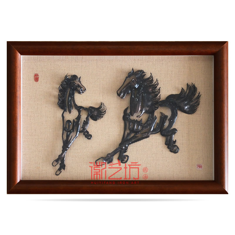 經(jīng)典蕪湖鐵畫擺件雙馬圖寓意齊頭并進(jìn)合作共贏 安徽特色手工藝術(shù)品國家非遺